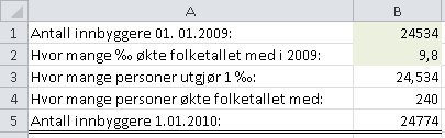 Oppgave 2.80 Vi tar ikke med desimaler i svaret. Se verktøyopplæring i regneark: Formatering av tall i regnearket Oppgave 2.