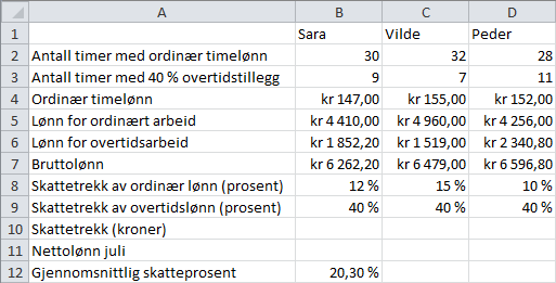 Videre skal vi regne ut skattetrekket.