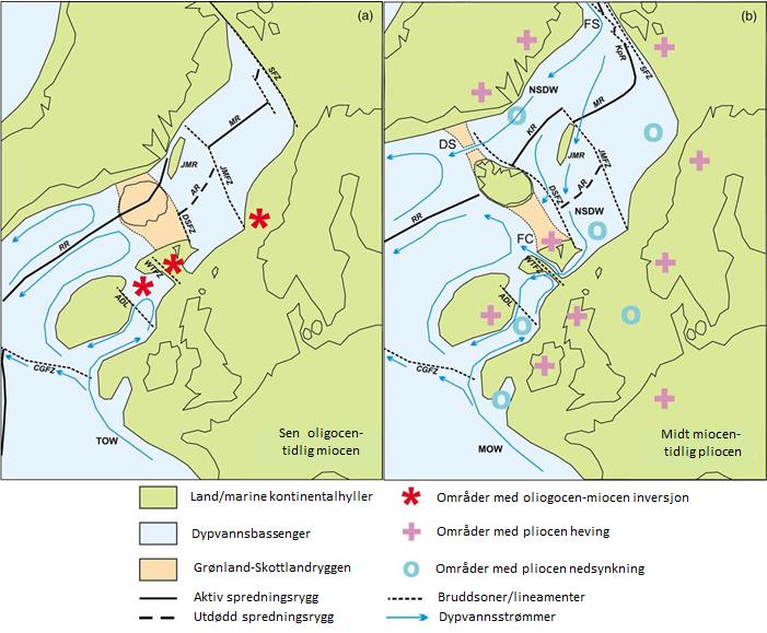 Kapittel 2 Geologisk rammeverk Dagens havsirkulasjonsmønster i Nord-Atlanteren viser at den norske Atlanterhavsstrømmen (NwAC) har en togrenet struktur som opprettholdes gjennom Norske-Grønlandshavet