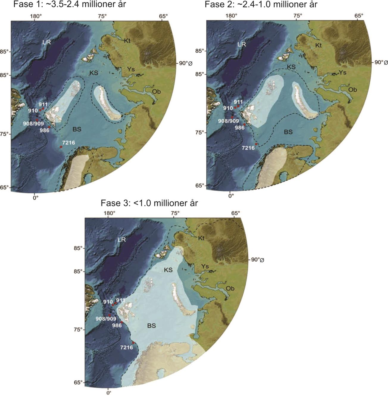 Kapittel 2 Geologisk rammeverk transporterte store mengder sedimenter til kontinentalskråningen (Hjelstuen et al., 1996; Vorren og Laberg, 1997). Figur 2.5.