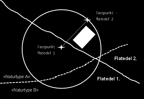 Eksempel 5 (Figur 5). Delt flate som overlapper med to naturtyper (A og B).