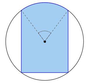 Oppgave 5 (5 poeng) Et rektangel ABCD er innskrevet i en sirkel. Sirkelen har sentrum i O og radius 0. Vi setter COD v, der 0 v. Se figuren nedenfor.