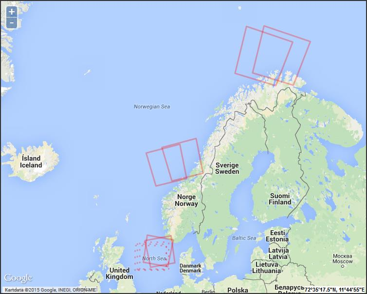 Satellittovervåking uke 31 (totalt 9 scener): NOFO 2015-07-30 18:36:04 UTC 2015-07-30 07:02:53 UTC 2015-07-30 04:28:12 UTC