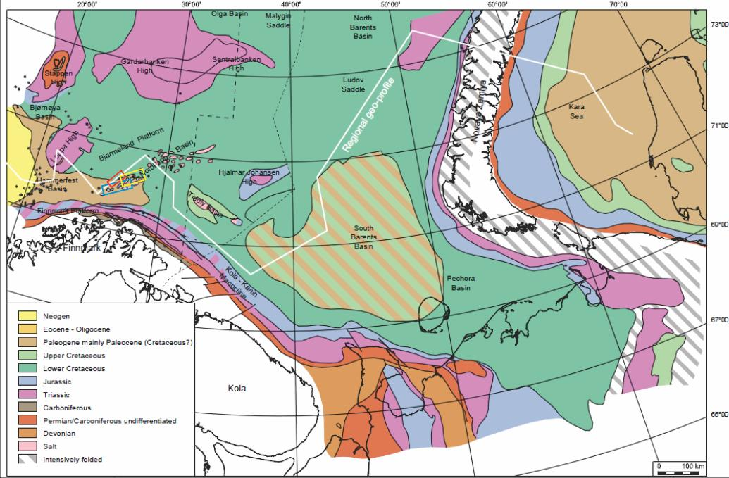 1. Innledning Figur 1.2.1: Blotningskart under kvartær for Barentshavregionen.