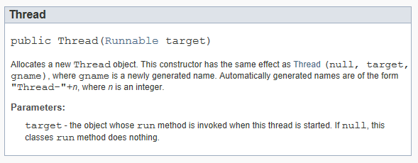 Konstruktør til Thread-klassen Runnable target er : En klasse som implementerer grensesnittet Runnable
