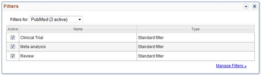 Aktive filter som du har valgt (fjern avhaking for å slå av filter Bruk av filter Under