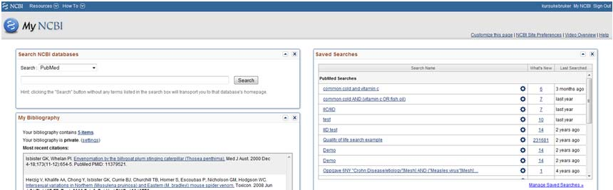 PubMed aktivitet (5). Klikk «Search» (6) uten søkeord for å gå tilbake til Pubmed.