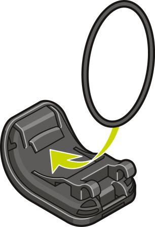 Bruke en O-ring Hvis du mister stroppen for sykkelmontering, kan du bruke en vanlig O-ring til å montere klokken på sykkelstyret. Gjør følgende hvis du skal bruke en O-ring: 1.