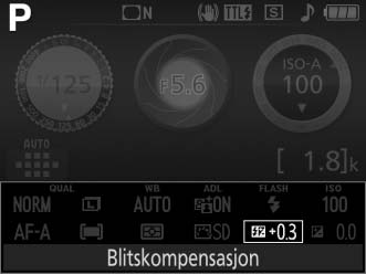 Blitskompensasjon Blitskompensasjon brukes for å endre blitsens blinkstyrke fra det nivået kameraet foreslår, slik at forholdet mellom lysstyrken på hovedmotivet og bakgrunnen forandres.