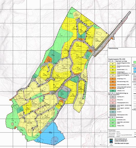 Heile planområdet ligg også i gul støysone frå fly- og helikoptertrafikk fråt/til Flesland lufthamn. Kartutsnitt og oversiktskart over føreslegne reguleringsplanen (pr. 20.2.2015) er vist i Figur 1.