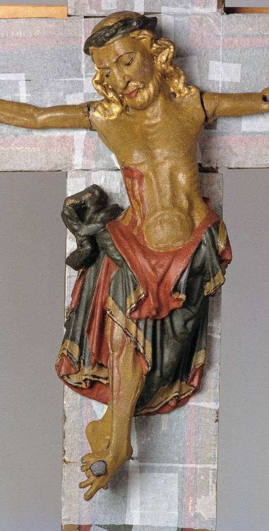 Figur 21. Krusifikset fra Øye kirke (1260-1280) har knutelendeklede.
