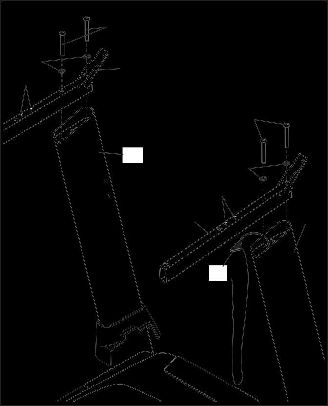 . Fest et håndtak () til høyre stolpe (9) med to 5/" x /" skruer () og to 5/" stjerneskiver (); ikke stram skruene ennå.