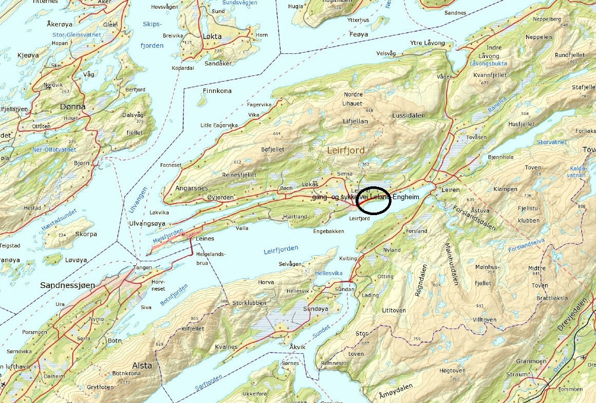 1. Bakgrunn og formål for regulering Planområdet hovedprosjektet er FV 17 gang og sykkelvei Leland Engheim.