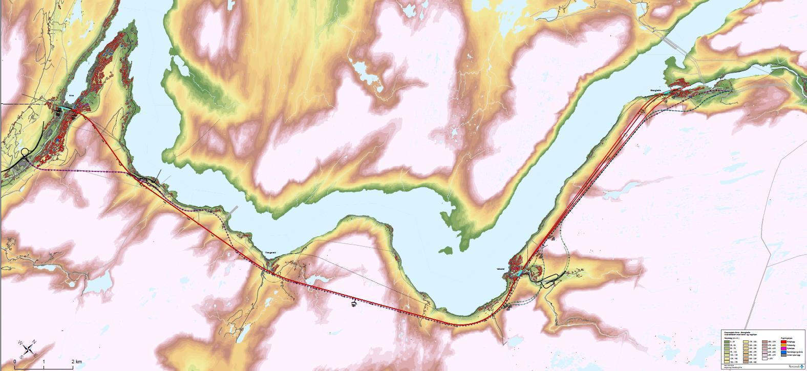 Fellesprosjektet JD-SVV: Ny jernbane og E16 Arna - Voss Regjeringa sitt KVU-vedtak desember 2015: Vidareføring av planlegging for K5 på strekninga Stanghelle Arna Statleg