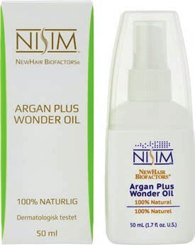 NISIM Argan Plus Wonder Oil for sterkere og mer glansfullt hår Slik virker produktet: Ingen konserveringsmidler, parfyme eller silikoner 100% naturlig.