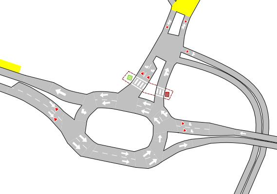 8.3 A1: Stor rundkjøring Denne rundkjøringsløsningen har gjennomgående to felt, både for vest- og østgående trafikk på rv. 22.