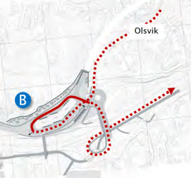 Buss fra Olsvik Terminal B gir terminaltilknytning også for Olsvik bussene, og vil da fungere som en «sekketerminal» for begge retninger.