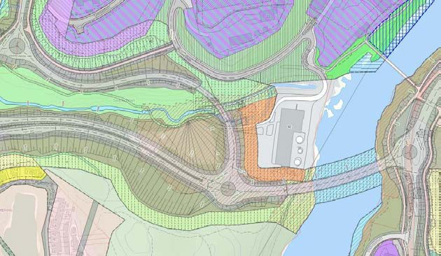 Oransje areal er avsatt til byggeområde i tillegg til anleggsog riggområde i reguleringsplanen for E134.