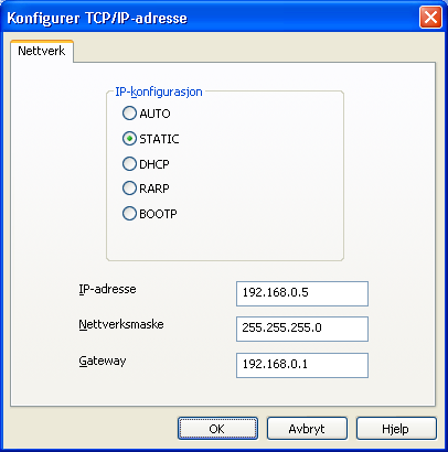 DHCP-/BOOTP-/RARPserver, vil enheten vises som Unconfigured i skjermbildet for BRAdmin Light.