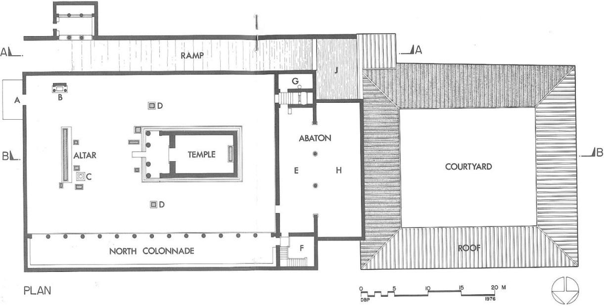 ned til Lernakomplekset (fig. 51). En tredje fontene ble bygd i et lite rom med egen inngang i abatonbygningen, det såkalte lustral room. Dette kammeret ligger mellom rom G og abaton på figur 49.