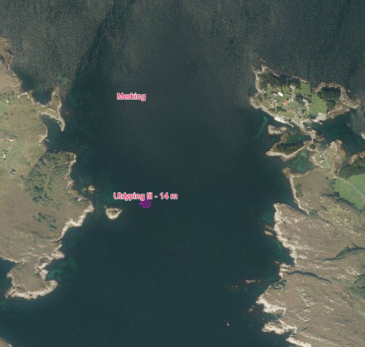 Planlagt tiltak: Grunne på 8,5 meter, øst for nordre Nekkøya utdypes til 14,0 m. Arealet utgjør ca 1 000 m² og volumet utgjør ca 2 200 m³.