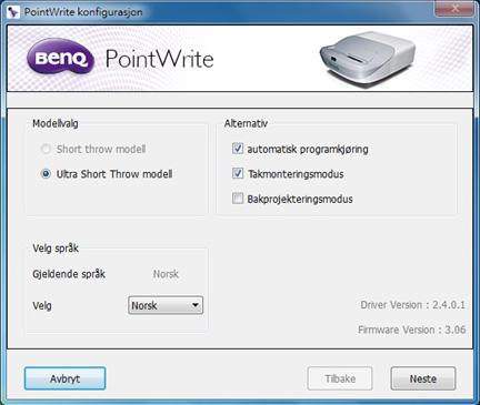 PointWrite opsjon: Automatisk programkjøring: Klikk på dette punktet dersom du ønsker at PointWrite skal starte automatisk når Windows starter.