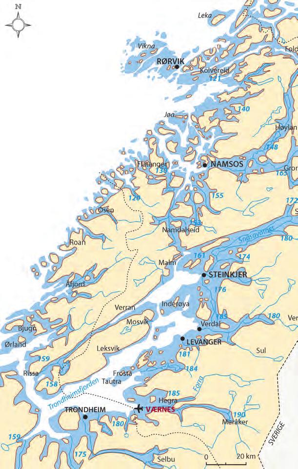 Havnivå 30 m Landskapet i yngre steinalder hadde et havnivå ca. 30 m høyere enn i dag. Elva munnet ut ved Kongshaugan, og Værnes lå fortsatt på havets bunn.