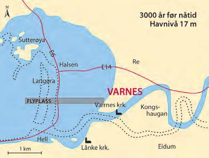 Vikingtid: 1000 år før nåtid. Havnivå 4-5 m Landskapet for ca. 1000 år siden, før elvegjennombruddet ved Prestmoen, hadde et havnivå 4-5 m høyere enn i dag. Varneset var nå på sitt største.