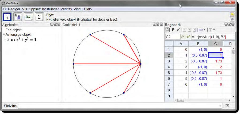 Hva om du har flere punkt fordelt jevnt rundt enhetssirkelen? 5.