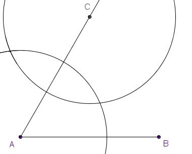 Dette gjør vi ved å konstruere to sirkler med samme radius gjennom henholdsvis A og