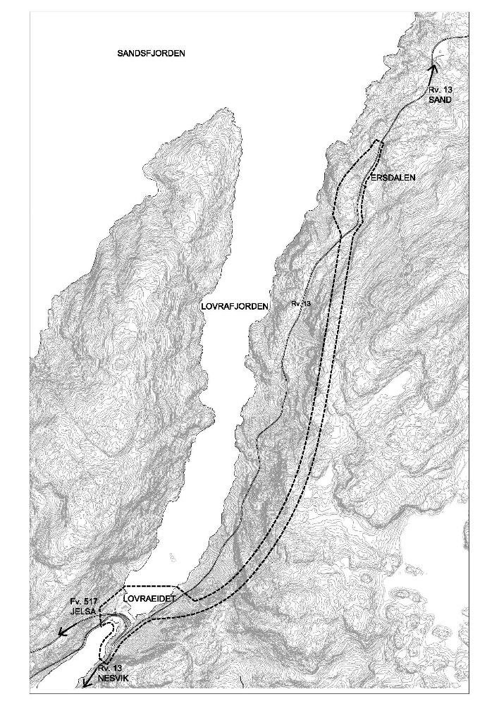 12 1 1.1 INNLEIING Planområde Planområdet ligg i Suldal kommune mellom Lovraeidet og Ersdalen. Figuren under viser varslingsområdet.