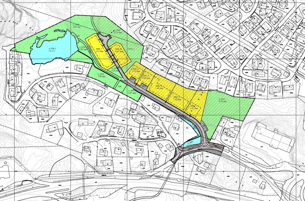 Figur. Gjeldende reguleringsplan for Bydalen, nordvest for kryss med Breimyrveien. Plan nr 1253. 1.6.