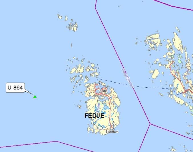 1 INNLEDNING Den tyske ubåten U-864 ble senket av den britiske ubåten HMS Venturer den 9. februar 1945, ca. 2 nautiske mil vest for øya Fedje i Hordaland (Figur 2-1).