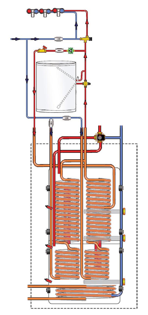 3.8 Ekstern varmtvannstank Se også meny Øvre tank i kapittel Detaljbeskrivelse Menyer ansert / Innstillinger / Øvre tank En ekstern varmtvannsbereder kan kobles til.