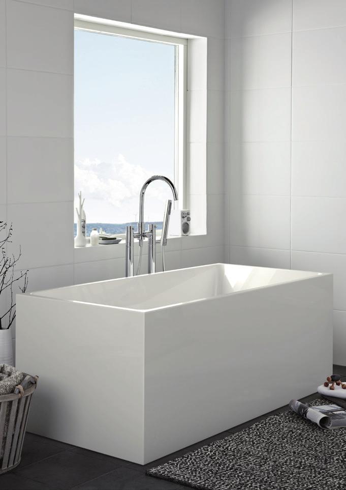 HAFA SUN SQUARE Designet frittstående badekar med rette elegante former. I stabil fargebestandig sanitærakryl.