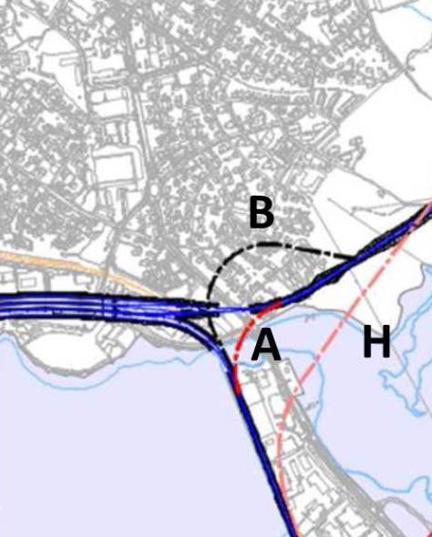 Dovrebanen føres over Vangsvegen med maks høyde ca 134 moh.