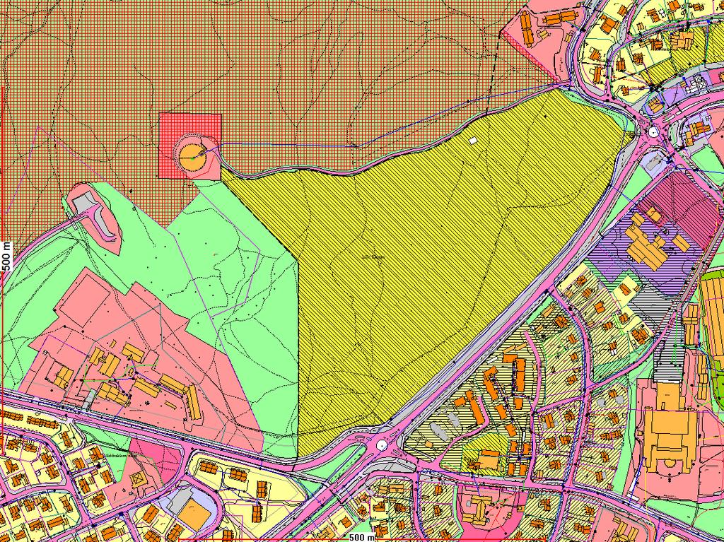 Kartutsnitt som viser lokalisering og avgrensning av varslet planområde (stiplet strek).