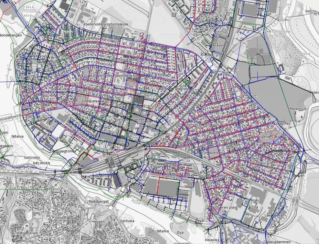 Oversikt VA-ledninger i Lillestrøm 08.
