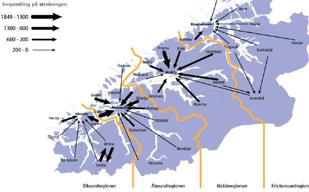 AUKA BEFOLKNINGSVEKST OG PENDLING I BYREGIONEN ÅLESUND Ålesund høgst innpendling i M&R,