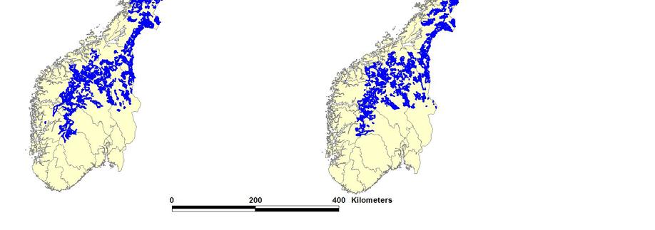 Figur 2. Geografisk fordeling av innsatsen ved yngleregistrering av jerv i Norge i 2006 og 2007.