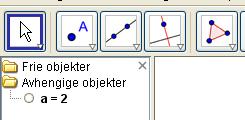 Terningkast med GeoGebra Du skal simulere terningkast med GeoGebra. Skriv TilfeldigMellom[1,6] i inntastingsfeltet og trykk Enter. I Algebrafeltet står det a = 2.