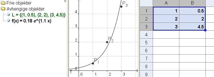 4 fra Høyreklikk på liste 1 i Algebrafeltet og velg Gi nytt navn. Skriv L i stedet for liste 1. Trykk OK. Nå kan du skrive regeksp[l] i Inntastingsfeltet.