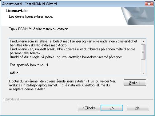 3. Klikk Ja på at du godtar vilkårene i lisensavtalen.