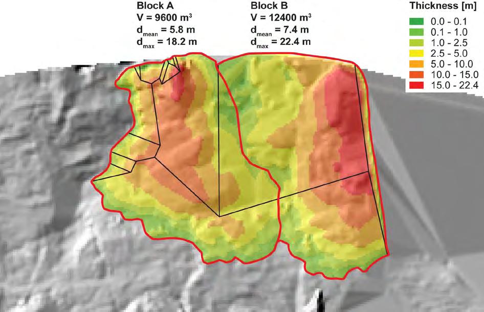 Figure 4: Frontal view on the unstable blocks at Brosmebakktuva displaying the