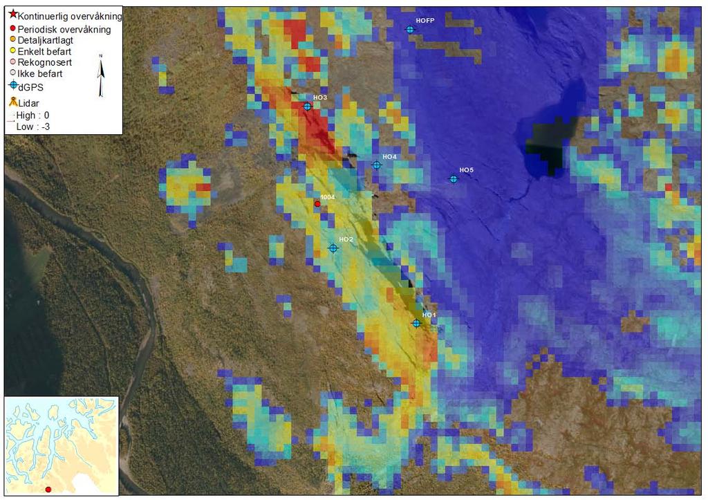 6.11.4 Insar data ERS InSAR data fra Humpen viser tydelig kontrast innenfor og utenfor strukturelle linjamenter. Dette indikerer betydelige bevegelser.