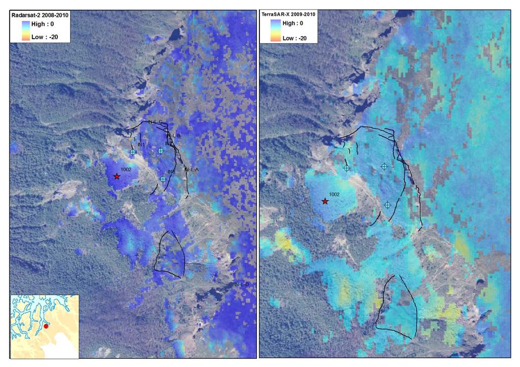 Figur 61: Venstre: Radarsat-2 data CSA, levert av Norsk