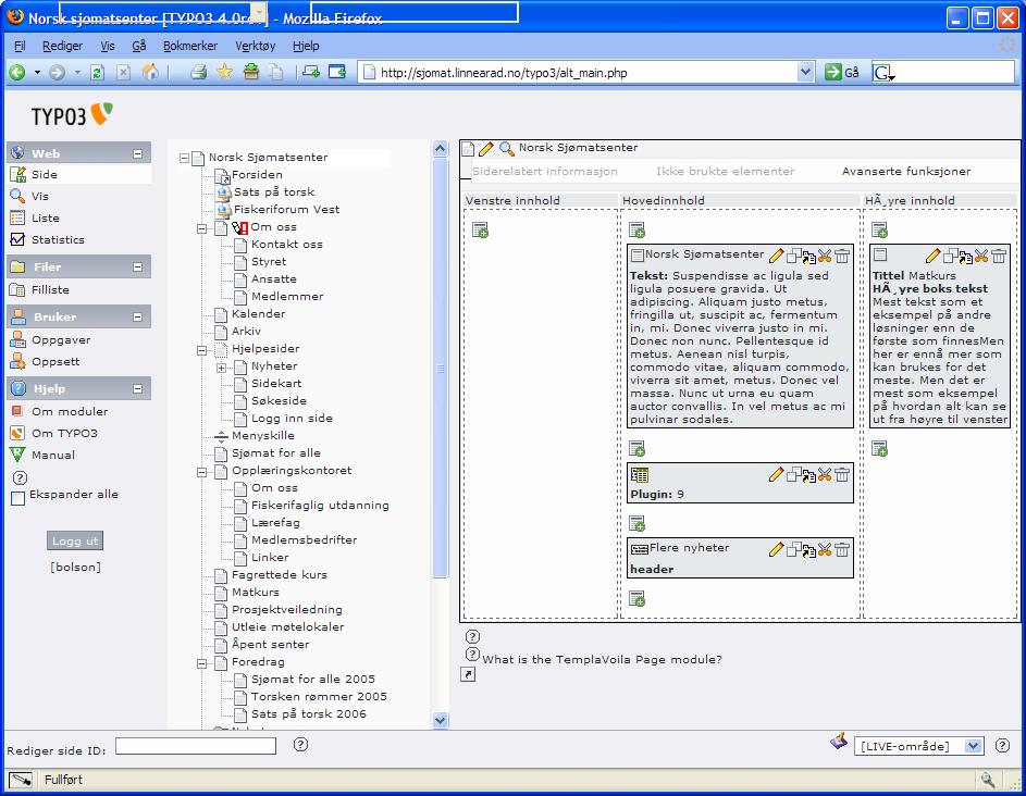 TYPO3 Manual spesielle typer sideinnhold 5 Velg Lag nytt element under eksisterende element i høyre innhold.