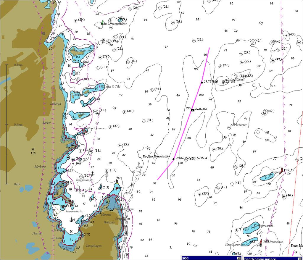 Figur 81. Kart som viser Vestfjorden utenfor VEAS (Vesthullet).