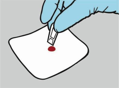 Plasser en dråpe blod på en hydrofob overflate (f.eks Parafilm). 3. Fyll kyvetten ved å berøre hjørnet av kyvetten til bloddråpen.