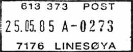 Postkontoret 7171 MONSTAD ble nedlagt 31.03.1984. Stempel nr. 1 Type: I22N Utsendt?
